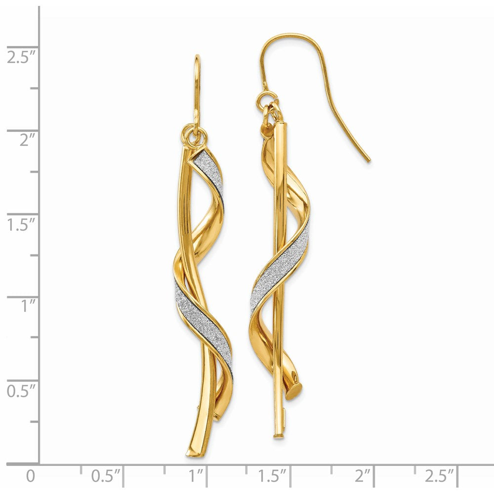 14K Yellow Gold Polished Glitter Infused Spiral Dangle Earrings