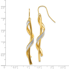 14K Yellow Gold Polished Glitter Infused Spiral Dangle Earrings