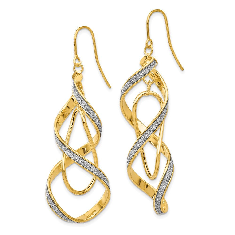 14K Yellow Gold Polished Glitter Infused Spiral Dangle Earrings