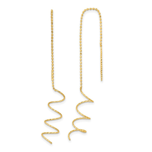 14K Yellow Gold Polished Diamond-cut Spiral Threader Earrings