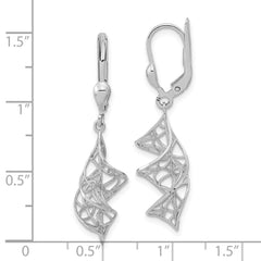 14K White Gold Polished Twisted Diamond-cut Dangle Leverback Earrings