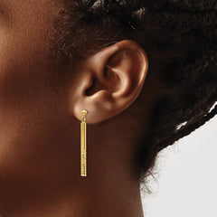14K Yellow Gold Polished and Diamond-cut Bar Dangle Post Earrings