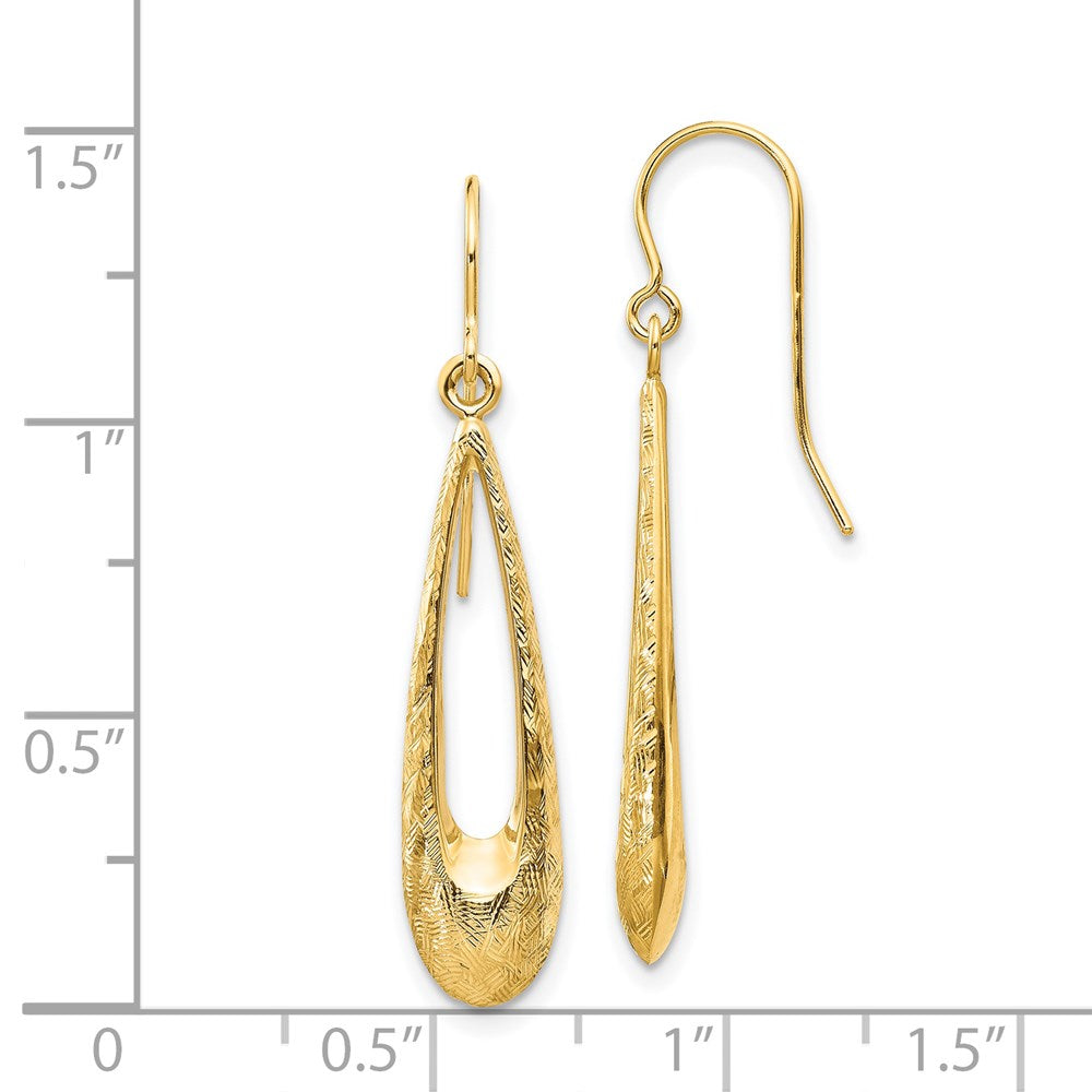 14K Yellow Gold Polished and Textured Teardrop Dangle Earrings