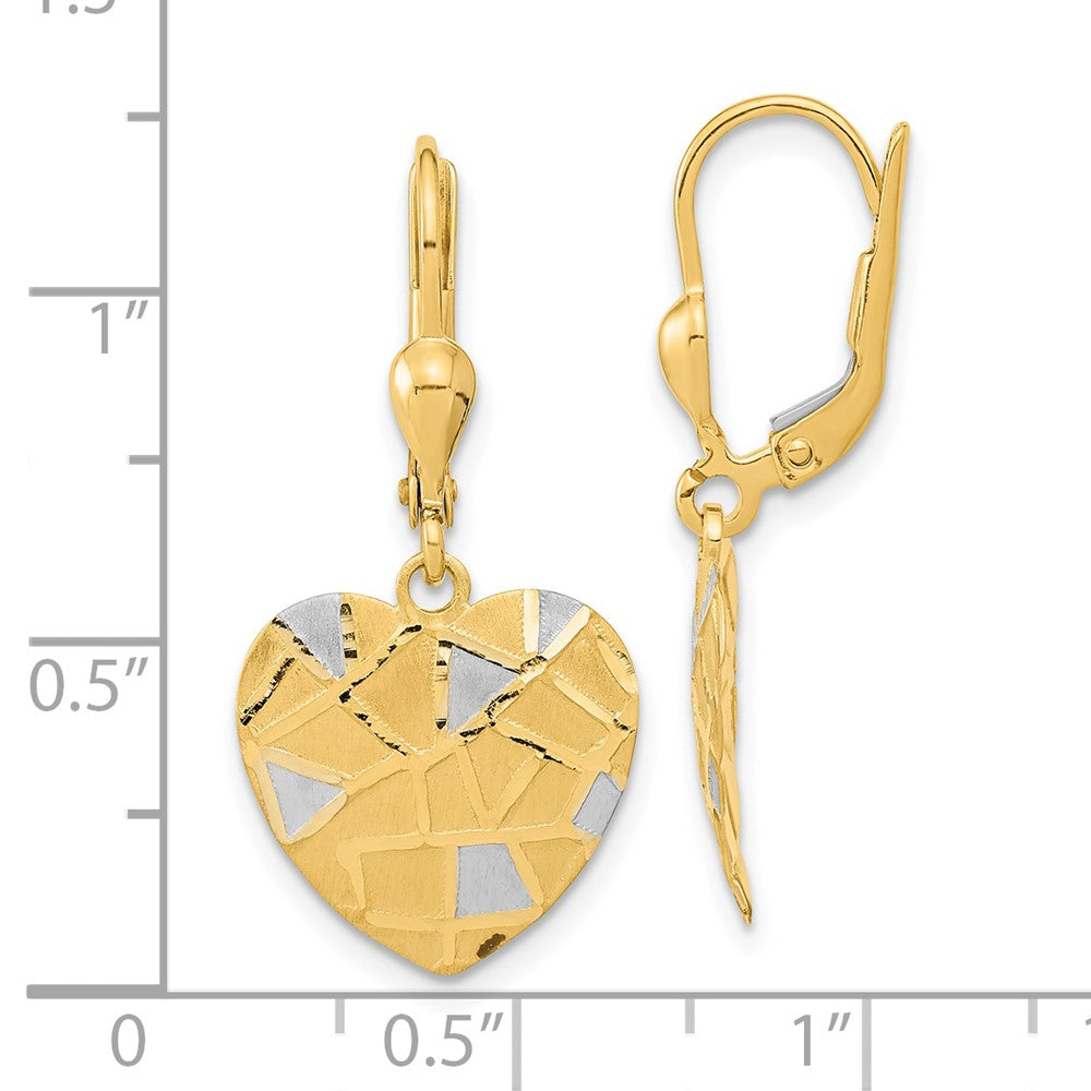 14K Two-Tone Gold Textured Heart Leverback Earrings