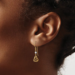 14K Two-Tone Gold Diamond-cut Heart Dangle Shepherd Hook Earrings
