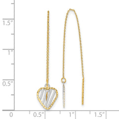 14K Two-Tone Gold Polished Satin and Diamond-cut Heart Threader Earrings
