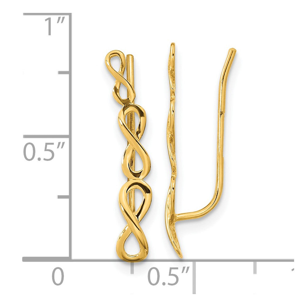 14K Yellow Gold Polished Infinity Ear Climber Earrings