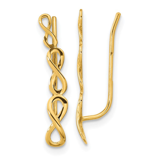 14K Yellow Gold Polished Infinity Ear Climber Earrings
