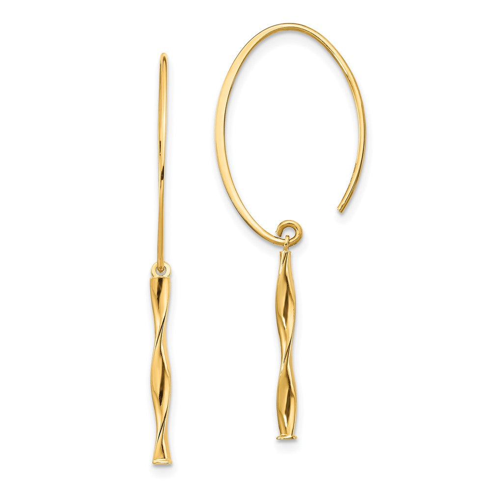 14K Yellow Gold Twist Bar Dangle Earrings