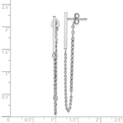 14K White Gold Polished and Twisted Bar with Chain Post Earrings