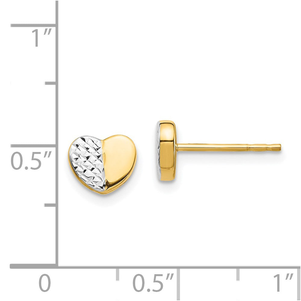 14K Two-Tone Gold Diamond-cut Heart Post Earrings