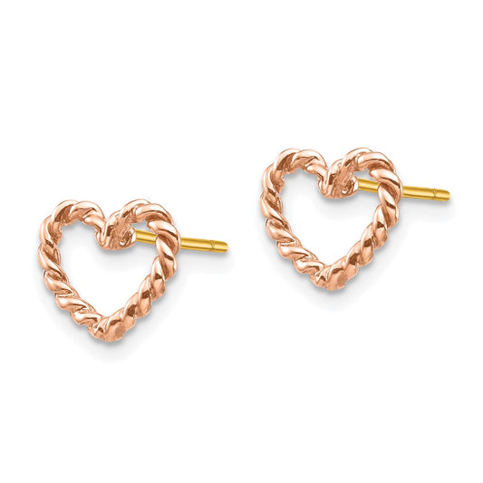 14K Rose Gold Polished Twisted Heart Post Earrings
