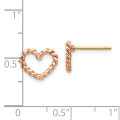 14K Rose Gold Polished Twisted Heart Post Earrings