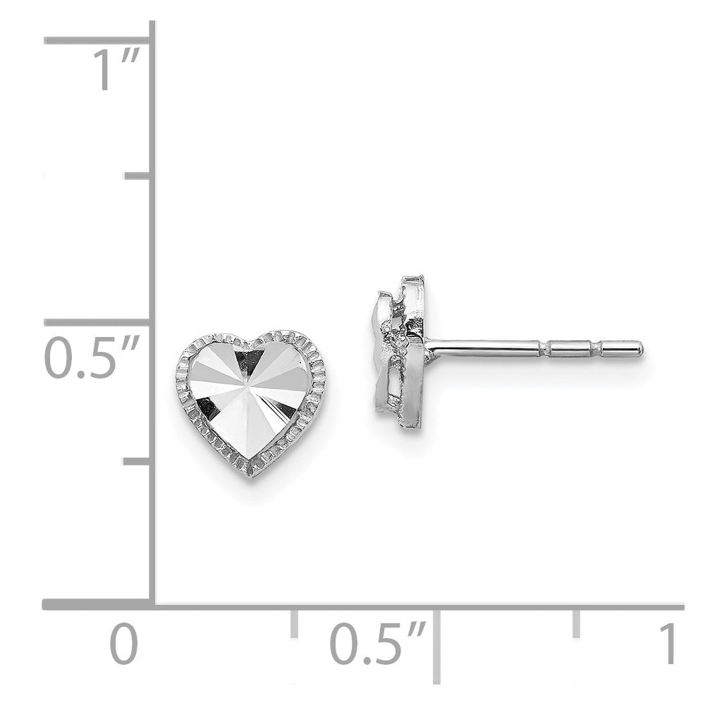 14K White Gold Diamond-cut Heart Post Earrings