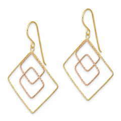 14K Two-Tone Gold Diamond-cut Graduated Square Shepherd Hook Earrings