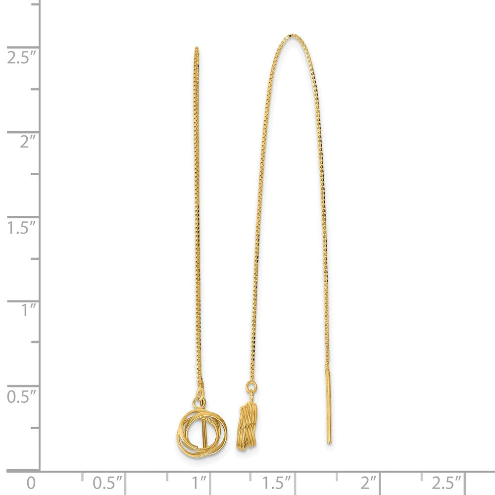 14K Yellow Gold Polished Diamond-cut Box Chain Love Knot Threader Earrings