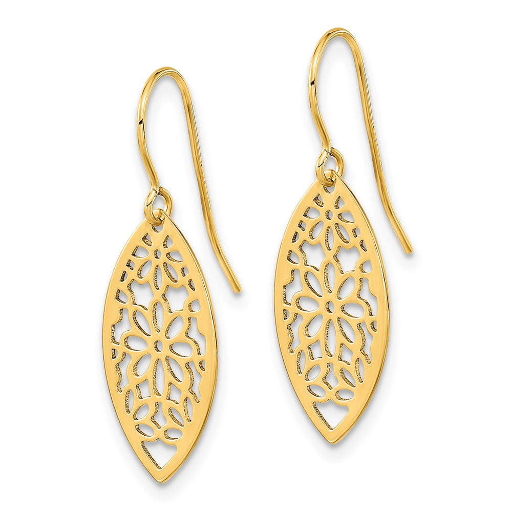 14K Yellow Gold Polished Flower Dangle Earrings