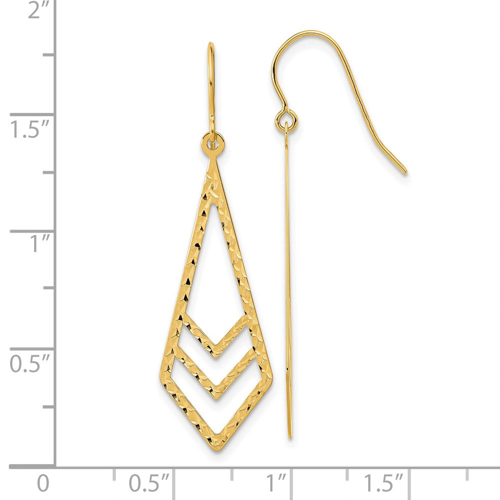 14K Yellow Gold Polished and Textured Dangle Earrings