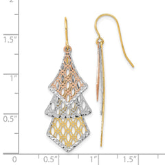 14K Tri-Color Gold Diamond-cut Polished Filigree Dangle Earrings