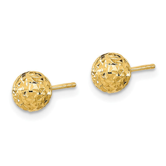 14K Yellow Gold 6mm Diamond-cut Ball Post Earrings