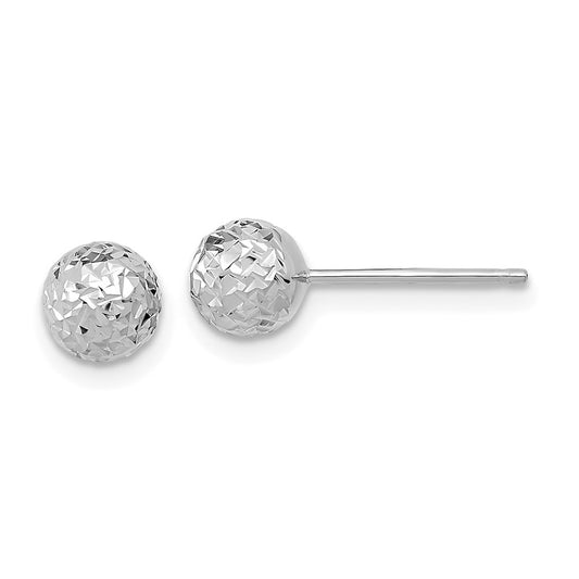 14K White Gold Diamond-cut 6mm Ball Post Earrings