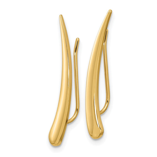 14K Yellow Gold Polished Pointed Ear Climber Earrings