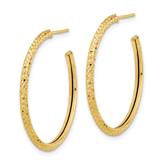 14K Yellow Gold 3x25mm Polished Diamond-cut Round Hoop Post Earrings