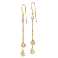 14K Two-Tone Gold Polished Diamond-cut Love Knot Dangle Shepherd Hook Earrings