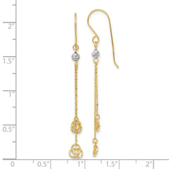 14K Two-Tone Gold Polished Diamond-cut Love Knot Dangle Shepherd Hook Earrings