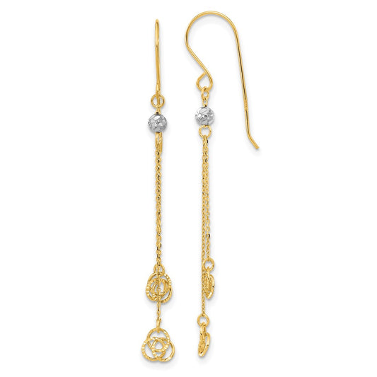 14K Two-Tone Gold Polished Diamond-cut Love Knot Dangle Shepherd Hook Earrings