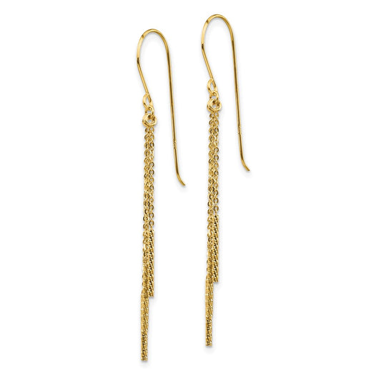 14K Yellow Gold Polished Diamond-cut Chain and Bar Shepherd Hook Earrings