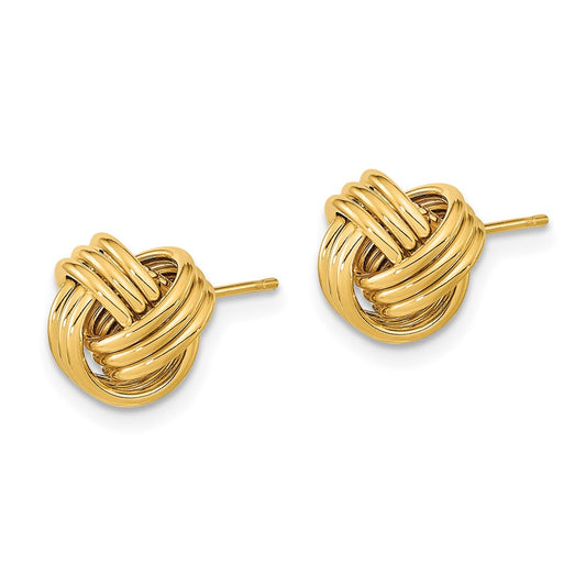 14K Yellow Gold Polished Triple Love Knot Post Earrings