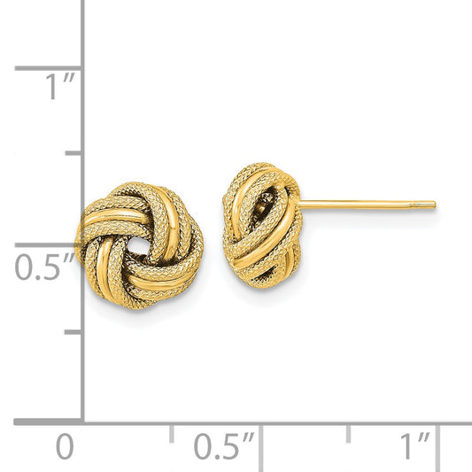 14K Yellow Gold Polished Textured Triple Love Knot Earrings