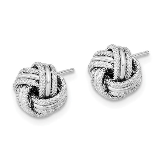14K White Gold Polished Textured Triple Love Knot Post Earrings