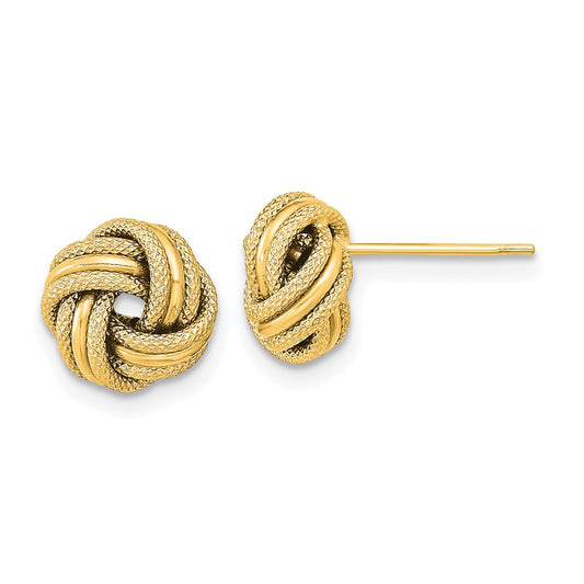 14K Yellow Gold Polished Textured Triple Love Knot Earrings