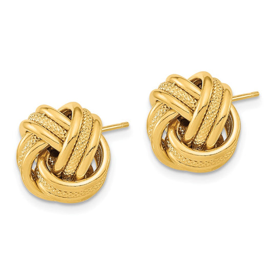 14K Yellow Gold Polished Textured Triple Love Knot Post Earrings