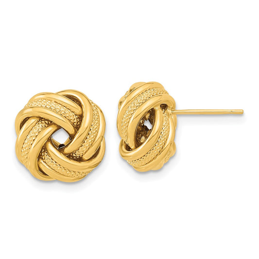 14K Yellow Gold Polished Textured Triple Love Knot Post Earrings