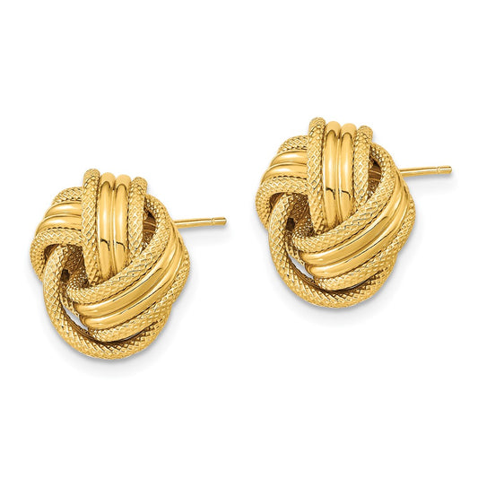 14K Yellow Gold Polished Textured Love Knot Post Earrings