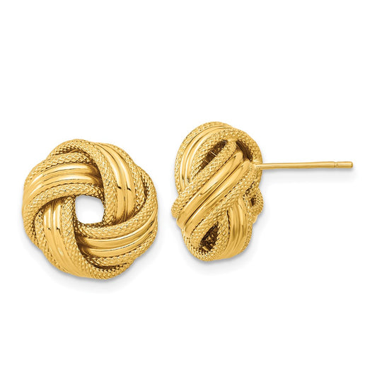 14K Yellow Gold Polished Textured Love Knot Post Earrings