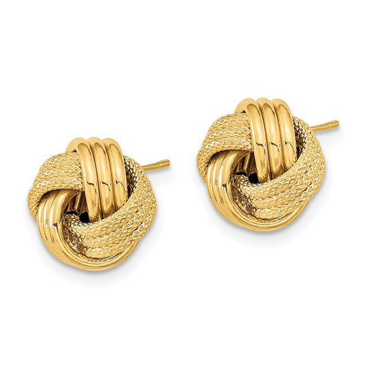 14K Yellow Gold Polished Textured Triple Love Knot Post Earrings