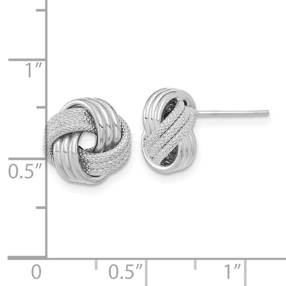 14K White Gold Polished Textured Love Knot Post Earrings