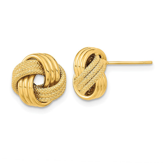 14K Yellow Gold Polished Textured Triple Love Knot Post Earrings