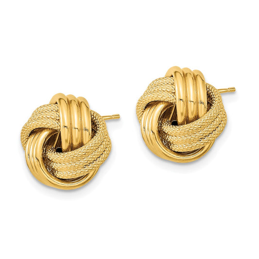 14K Yellow Gold Polished Textured Triple Love Knot Post Earrings