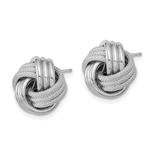 14K White Gold Polished Textured Love Knot Post Earrings