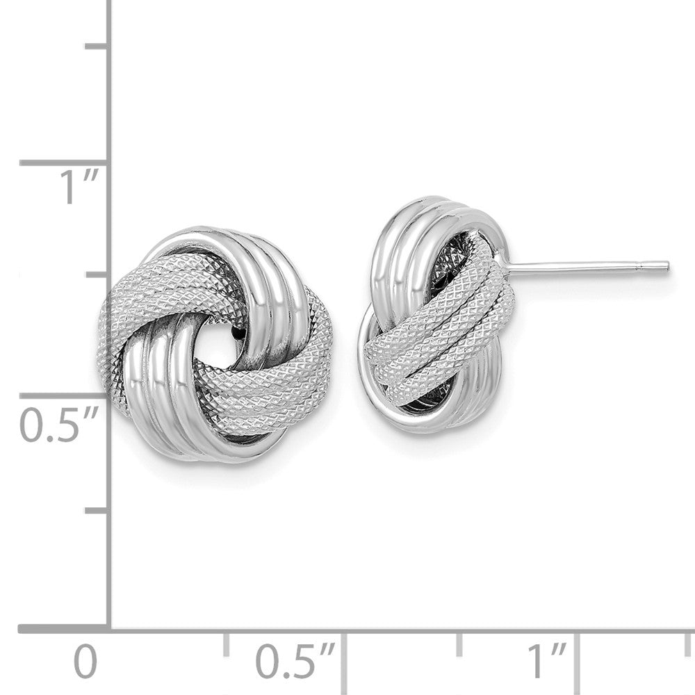 14K White Gold Polished Textured Love Knot Post Earrings