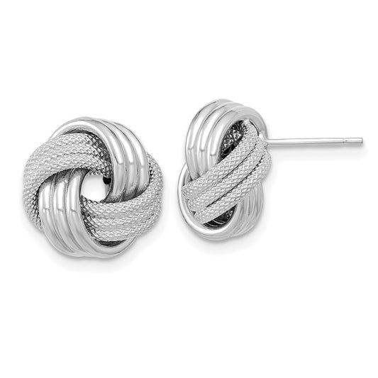 14K White Gold Polished Textured Love Knot Post Earrings