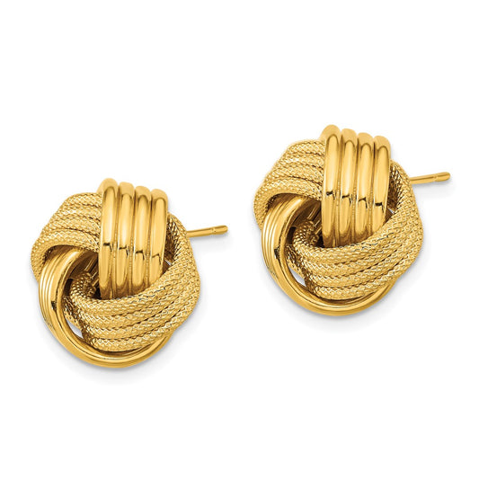 14K Yellow Gold Polished Textured Love Knot Post Earrings