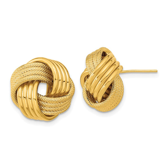 14K Yellow Gold Polished Textured Love Knot Post Earrings