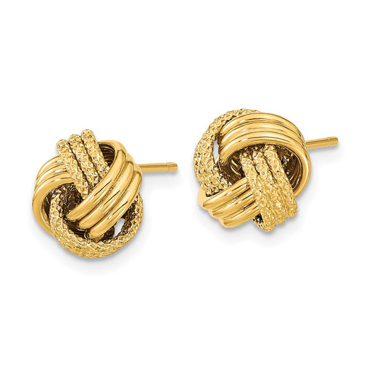 14K Yellow Gold Polished Textured Love Knot Post Earrings