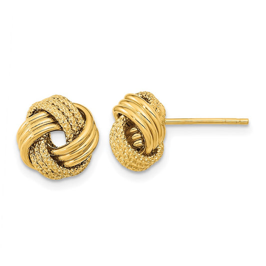 14K Yellow Gold Polished Textured Love Knot Post Earrings